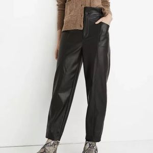 Vegan Leather Pull On Paperbag Pants